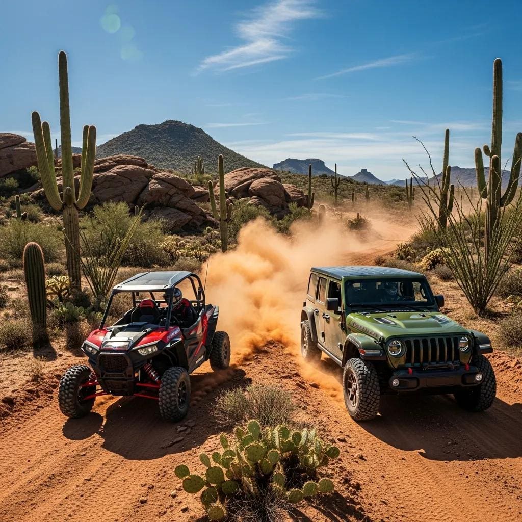ATV and Jeep offroad adventure in the Arizona desert landscape